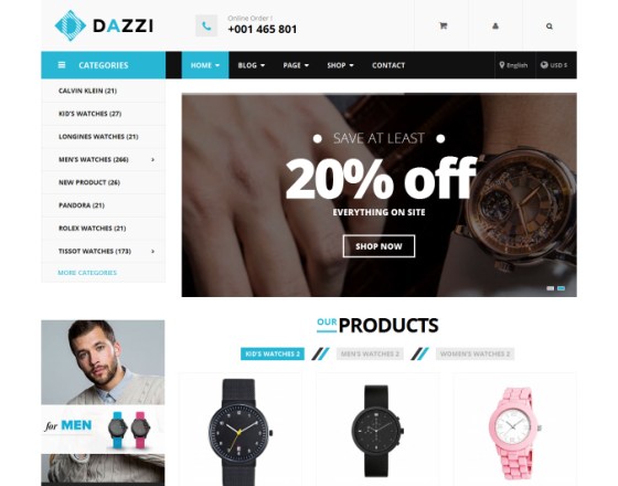 Vina Dazzi - VirtueMart Template for Watches Store