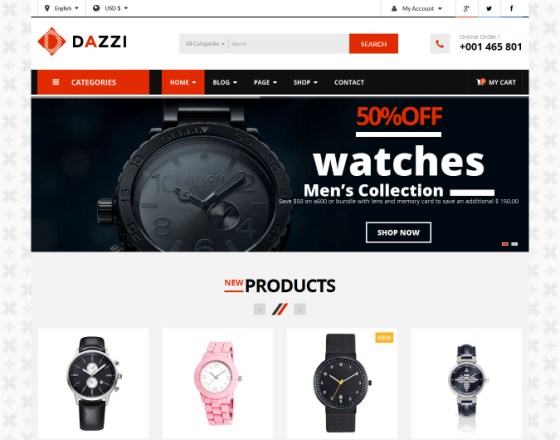 Vina Dazzi - VirtueMart Template for Watches Store