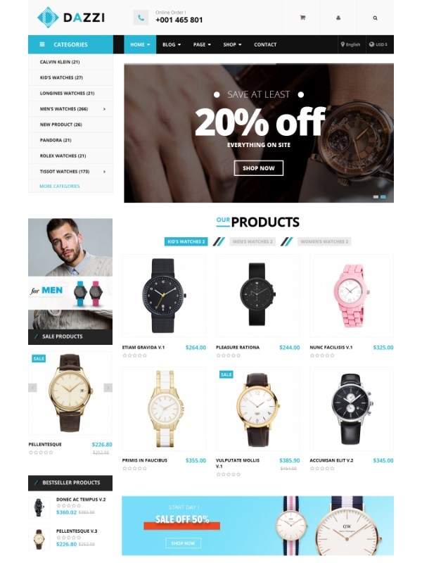 Vina Dazzi - VirtueMart Template for Watches Store